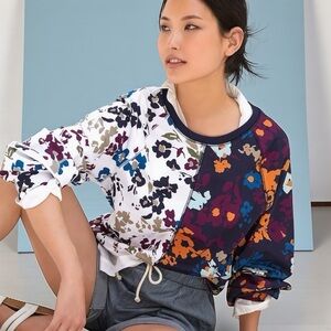 Anthropologie Maeve Bubble Sleeve Color Block Floral Crew Neck Sweater Size S